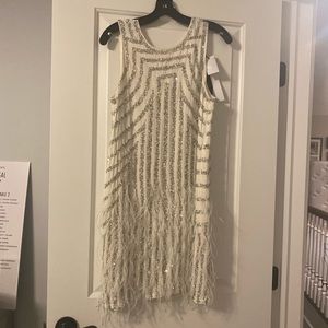 Parker black Allegra white and silver short dress